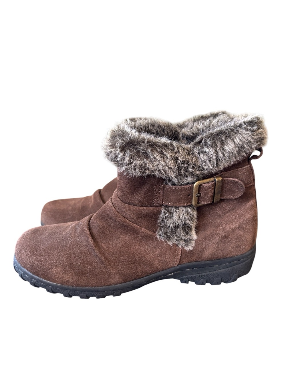 Khombu Lindsey Brown Suede Rubber Sole Winter Faux Fur Boots‎ Size 8